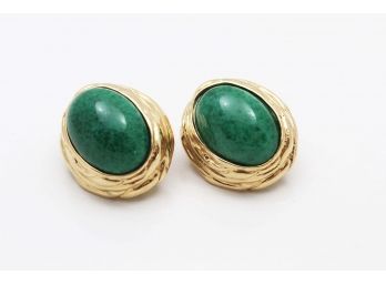 Ciner Green Stone Oversized Gilt Earrings