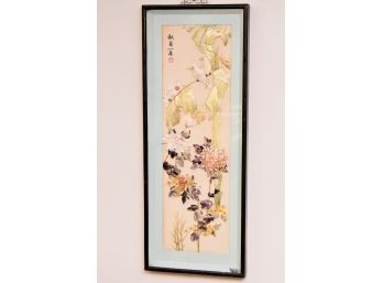 'Spring' Asian Shadowbox With Carved Mother Of Pearl And Natural Gemstones  14 X 36