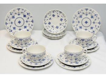Myott Staffordshire Finlandia Blue & White Lunch Service Tea Set