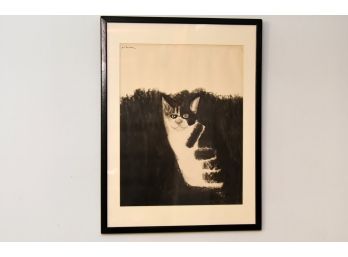 'Tabby Cat' Joe Lasker Signed Folk Art Framed 19 X 25