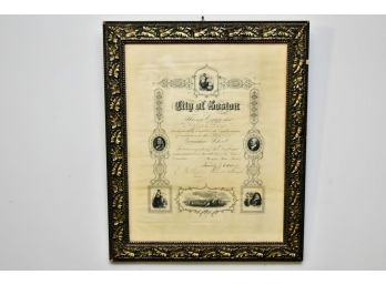 Antique 1889 Walter Sager Diploma Framed 19 X 22