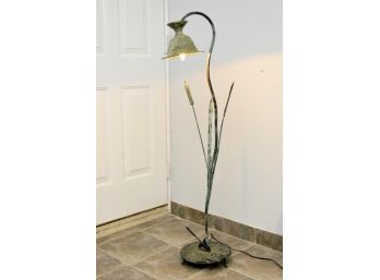 Lovely Green Metal Lamp With Frog And Sundial Base
