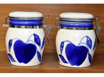 Matching Cobalt Blue And White Air Tight Storage Containers