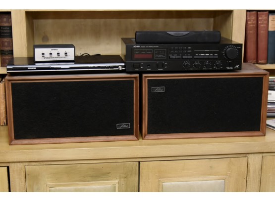 Vintage Stereo Equipment Including Altec Speakers And Denon Receiver