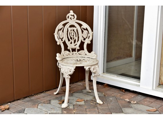 Heavy Antique White Painted Garden Chair 15 X 16 X 37