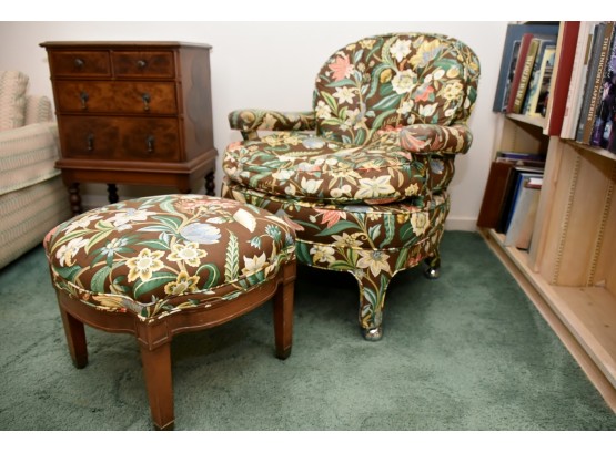 Floral Side Chair And Ottoman (Chair 2) For Restoration