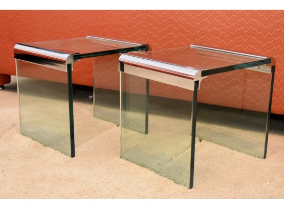 MCM Chrome And Glass Side Table With 3/4 Inch Glass 15 X 17 X 16