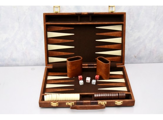 Vintage Backgammon Set In Leather Case