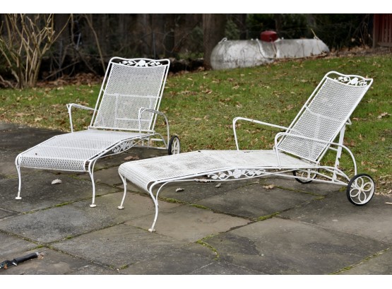 Pair Of Outdoor Painted Metal Chaise Lounge Chairs