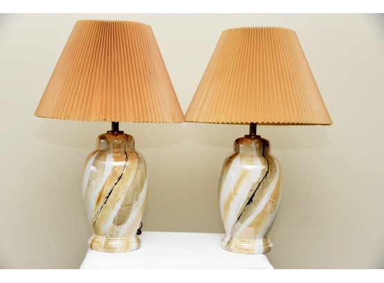 Pair Of Marbleized Swirl Lamps