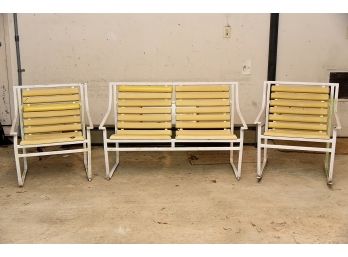 MCM Outdoor Orange Slat Back Chairs For Restoration