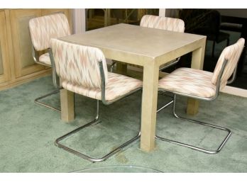 Vintage Leather Bridge Table With 4 'Stendig' Chrome Leg Chairs