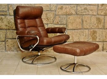 Vintage Authentic 'Ekornes' Leather Chair And Ottoman
