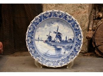 Antique Delft Windmill Blue And White Display Plate