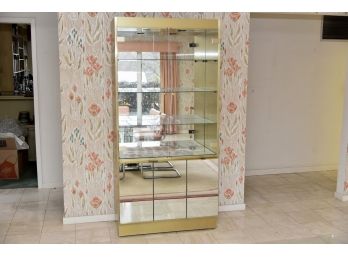 MCM Lighted Gold Tone With Mirrored Back Thin Dining Room Hutch 36.25 X 18 X 76