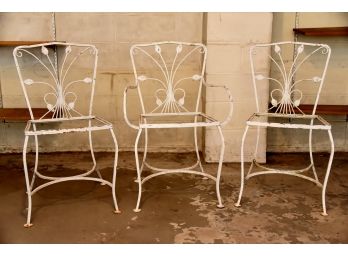 Trio Of White Painted Metal Chairs With No Seats