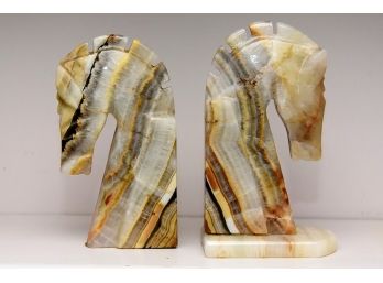 White Onyx Horse Head Bookends