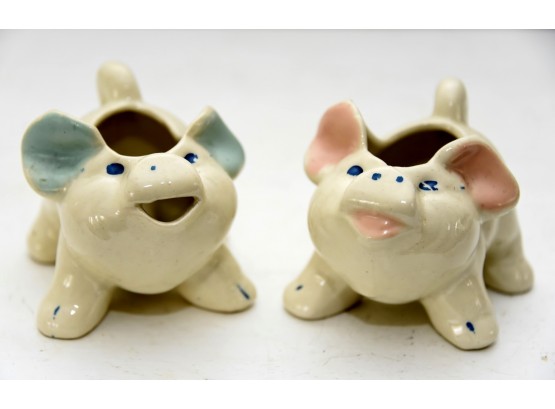 Pair Of Pig Figurines Marked 1945 Lake Erie
