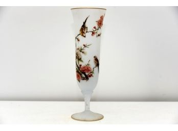 Painted Floral White Frosted Vase