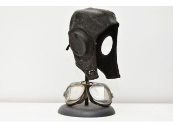 Antique Leather Aviator Helmet With Goggles