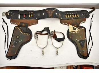 Vintage Toy Gun, Holster And Spurs