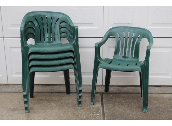 Set Of Green Syroco Plastic Chairs 16L X 17W X 30H