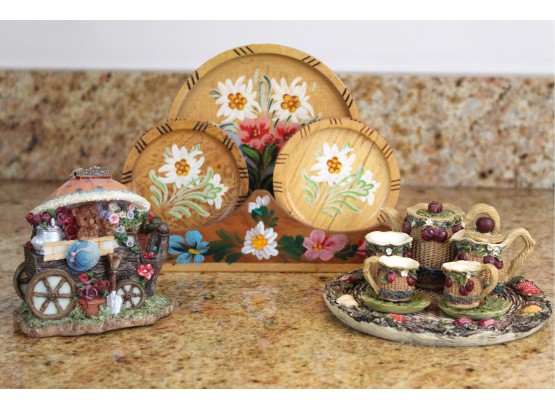 Miniature Tea Set Figurines & Coaster Set