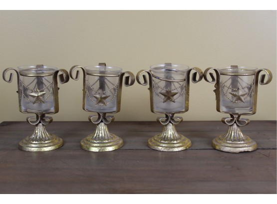 Set Of 4 Gold Star Candle Holders