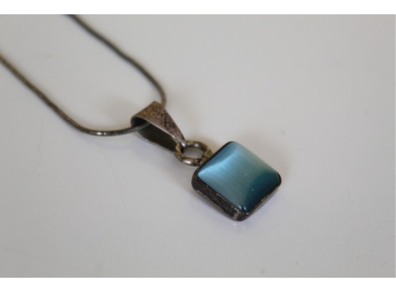 Sterling Silver Necklace With Blue Gem Drop