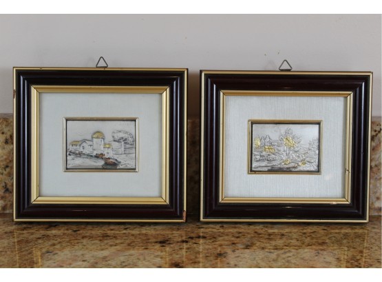 Pair Of Framed Italian Etched Silver Plate Engravings