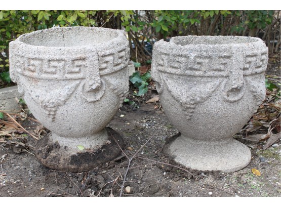 Pair Of Stone Planters 16' H (Please View All Photos For Cracks)