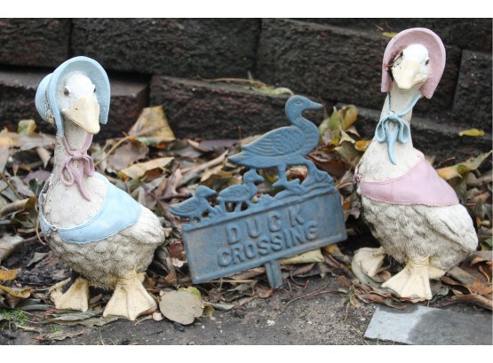 Duck Garden Statues & Sign