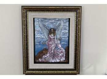 Beautiful Framed 3D Picture Of Angel Holding Doves 33 X 27