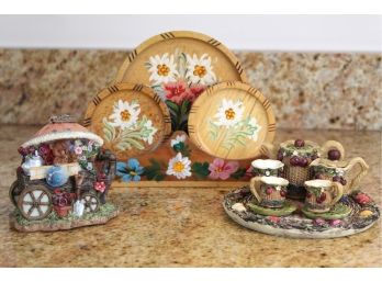 Miniature Tea Set Figurines & Coaster Set