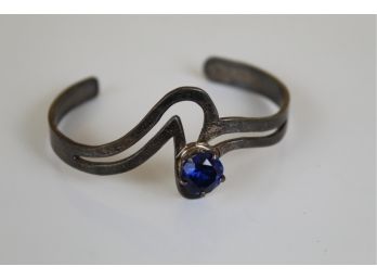 Sterling Silver Bracelet With Blue Gem