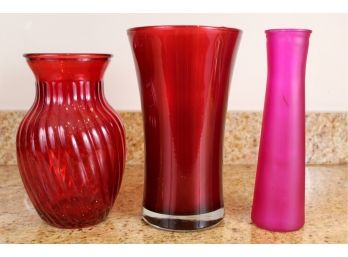 Group Of Red & Pink Vases