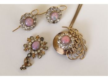 Matching Pink Earrings, Necklace & Brooch