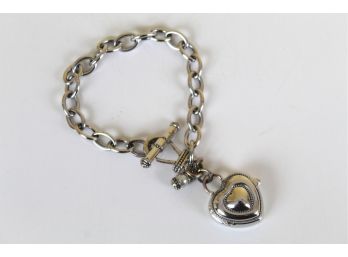 Ecclissi Heart Charm Locket Watch Bracelet With Toggle Clasp