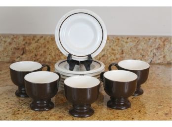 Set Of Mikasa Forecast Brown Pedestal Mugs & Saucers