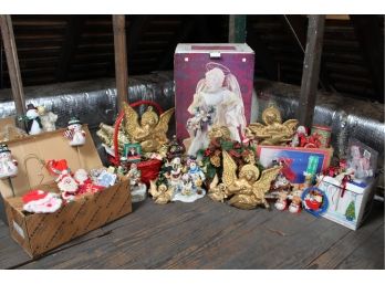 Christmas Lot 4 Including 22' Decorative Angel & Assortment Of Gold Angel Ornaments