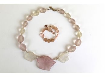 Vintage Frosted Lucite Flower Necklace & Heart Bracelet
