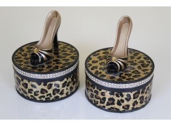 Pair Of Cheetah Print Jewelry Boxes
