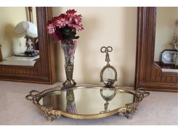 Gold Mirrored Vanity Tray & Vase