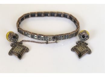 Matching Sterling Marcasite Bracelet & Earrings