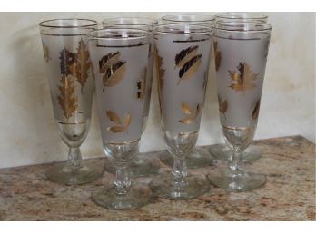 Mid Century Libbey Gold Leaf Frosted Drinking Glasses