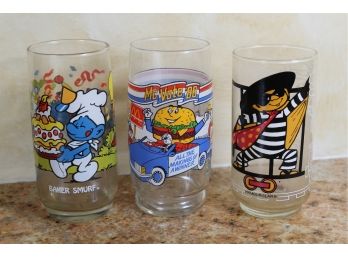 Vintage Collectible Hand Painted Smurfs & McDonald's Glasses