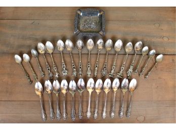 Vintage Silver Plated Figural Demitasse Spoons & Ashtray