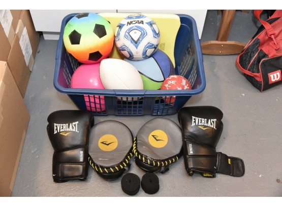 Boxing Training Gear And Assortment Of Balls