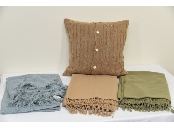 Three Cashmere Throw Blankets And Pillow
