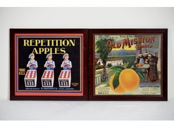 Pair Of Reproduction Vintage Crate Labels Framed 12.5 X 11.5
